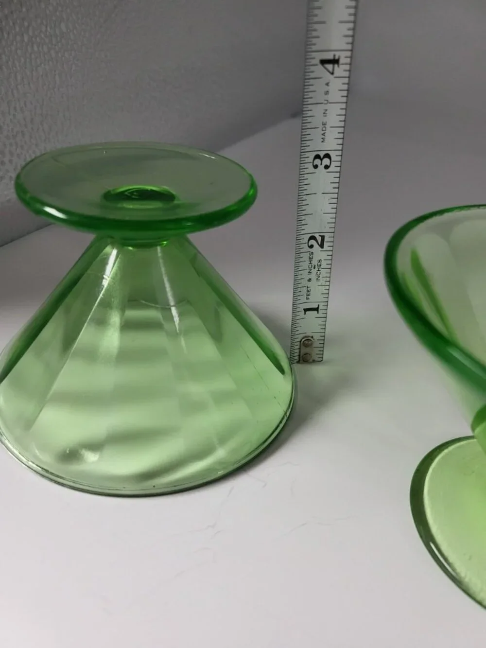 2 Vintage Federal Glass Sherbet Dish Uranium Green Depression 1920's ice cream